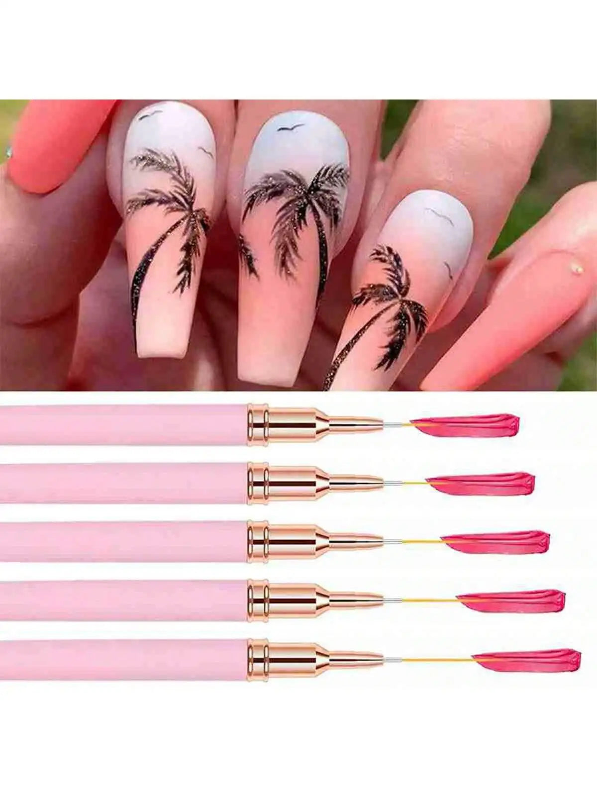 5Pcs/Set Nail Art Liner Brushes Set Elongated Lines Striping Drawing UV Gel Painting Nail Design Pen Professional Manicure Tool