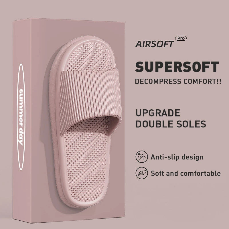 Summer Lovely Solid Color Home Slippers For Women Men Non-slip EVA Bathroom Slides Females Concise Light Sandals Couples Shoes