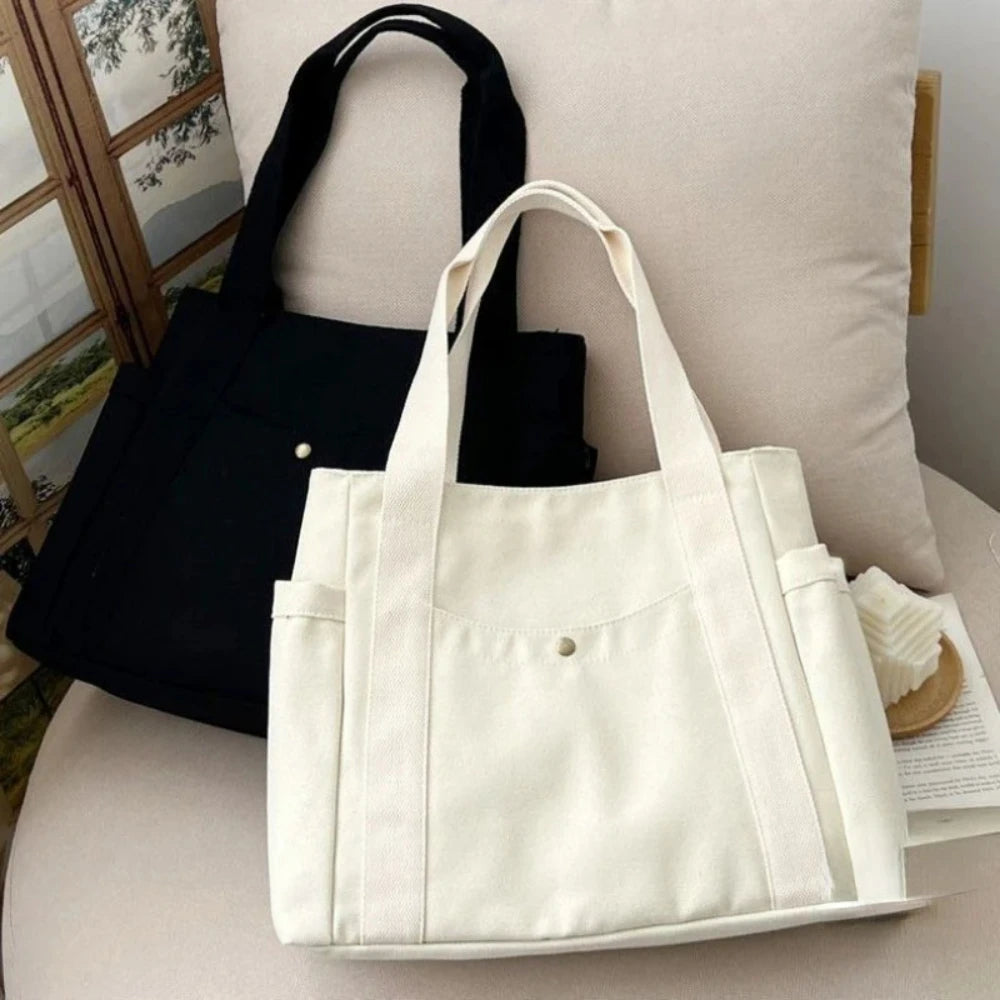 Große Kapazität Canvas Tragetaschen für Arbeit Pendeln Tragetasche College Stil Student Outfit Buch Umhängetasche Einkaufstasche