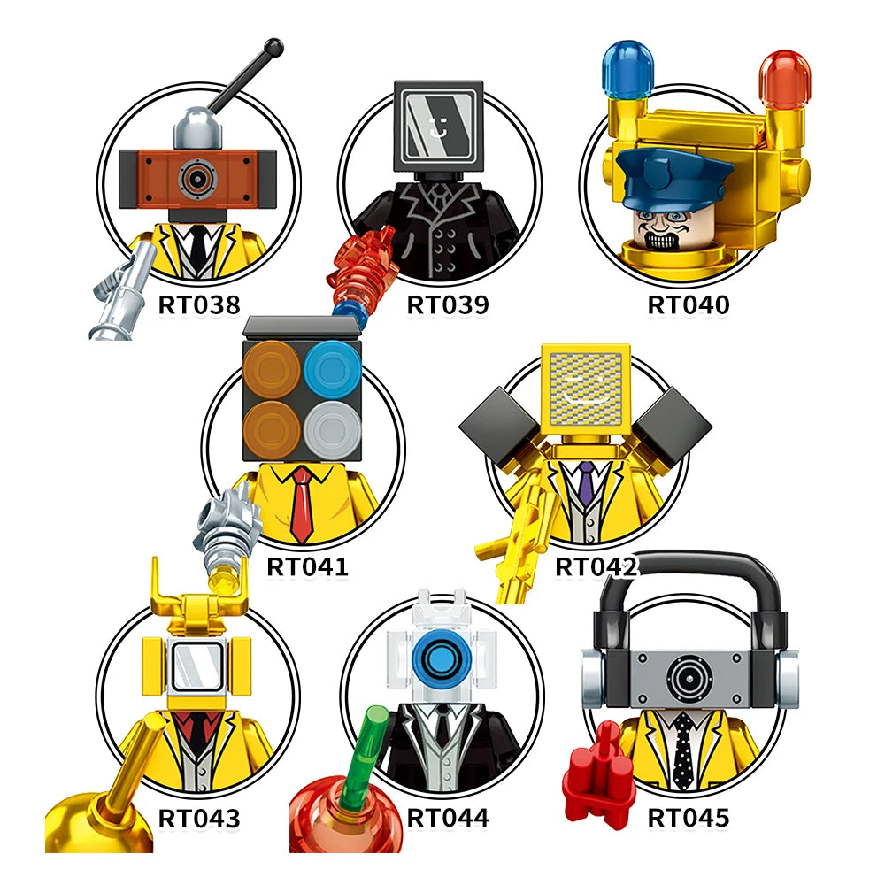 MOOXI Actionfiguren Teile Set MOC Steine Skibidi Toilet Man DIY Baustein Lernspielzeug für Kinder Figuren Geburtstagsgeschenk