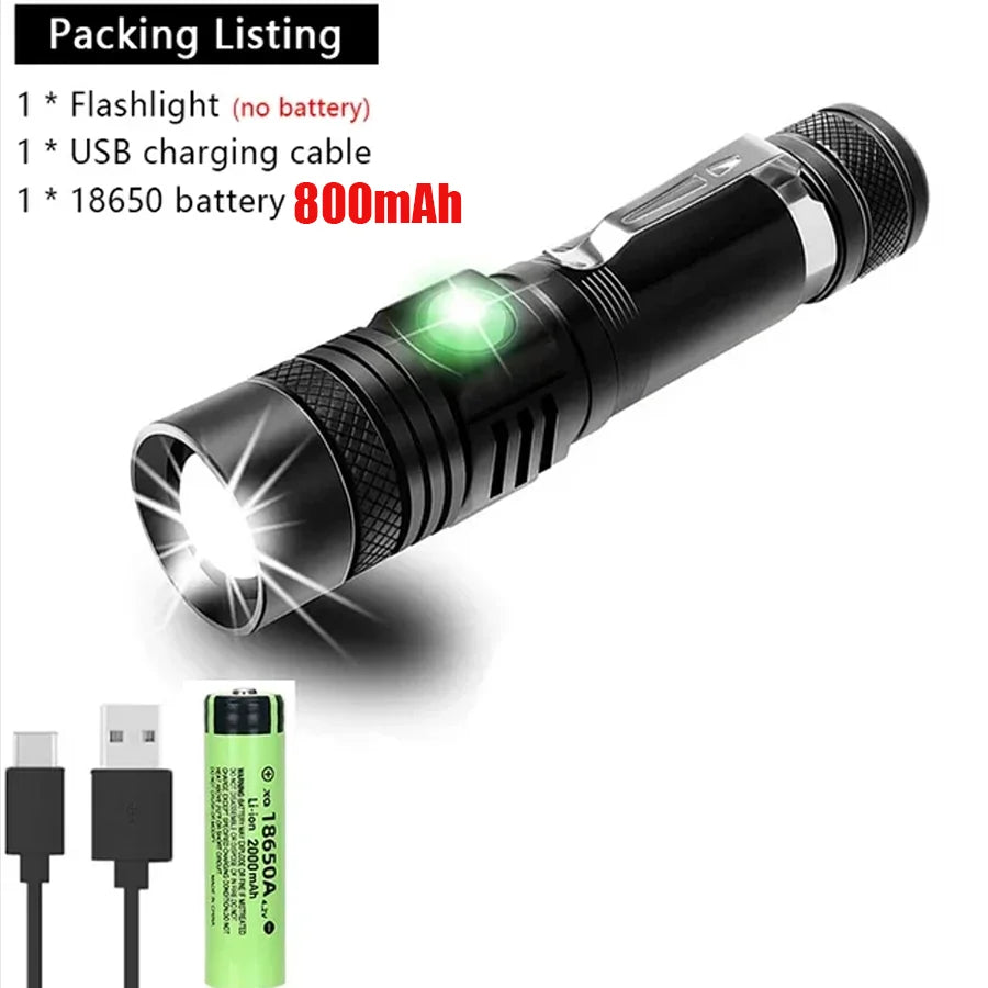 Super Bright Mini LED Flashlight USB Rechargeable Portable COB Torch with Magnetic Tail & Clip for Outdoor Camping Emergency Wor