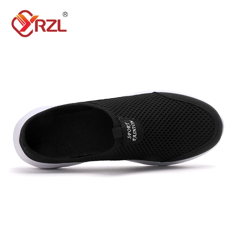 YRZL Mens Half Slippers Summer Breathable Mesh Mens Shoes Outdoor Casual Walking Shoes Large Flat Light Mesh Slippers Sandals - Shoppiline