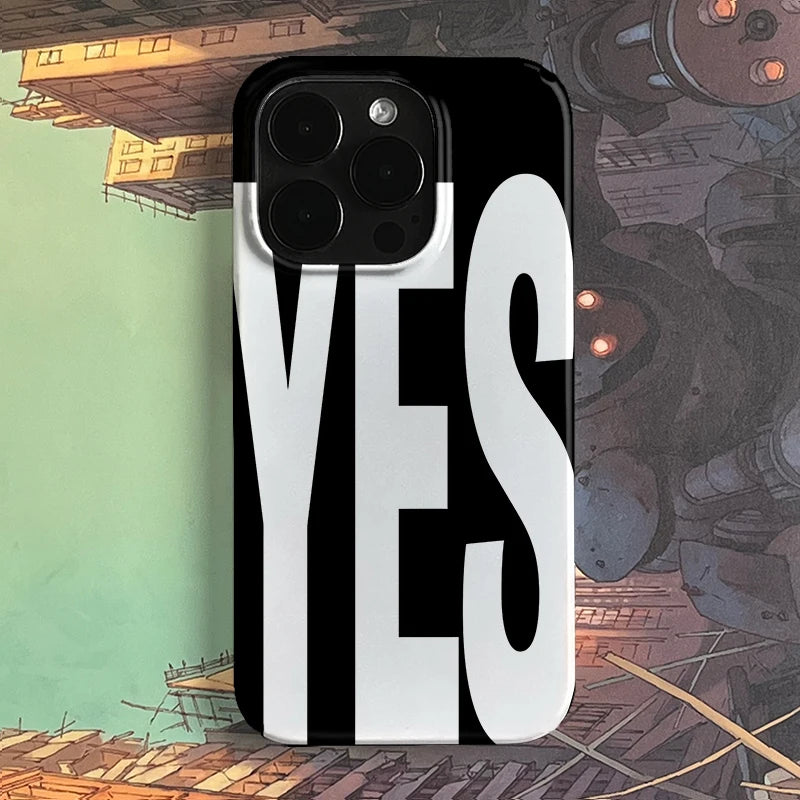 NO And YES Personalized Art Black And White Letters Phone Case For IPhone 16 15 14 13 12 11 Pro Max X XS XR 7 8 Plus Cover Case - Shoppiline
