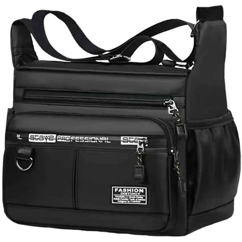 Men's cross-body bag with multi-layered pockets, adjustable shoulder strap, business single-shoulder bag