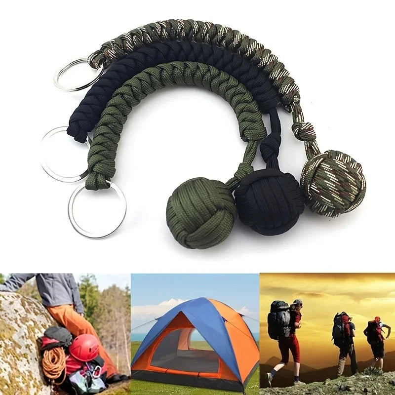 Black Monkey Fist Steel Ball Key Chain for Girls - Outdoor Security Protection Self Defense Lanyard for Bearing Broken Windows