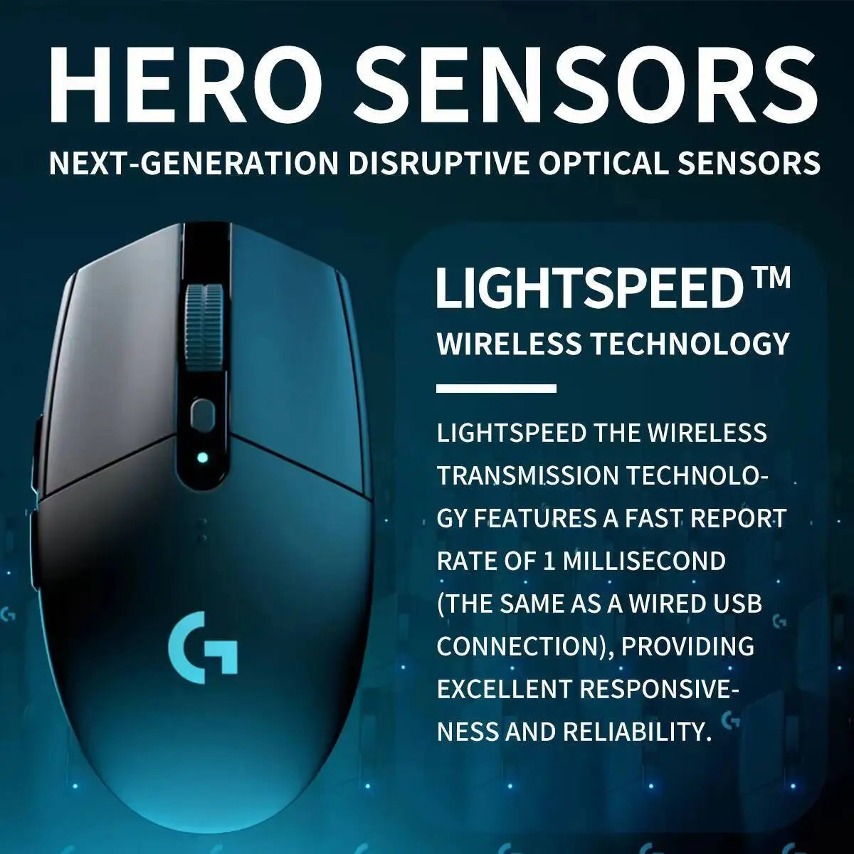 Logitech G304 LIGHTSPEED Wireless Mouse 12000 DPI HERO Sensor 1ms Latency 250hr Battery Lightweight Comfort Grip Users