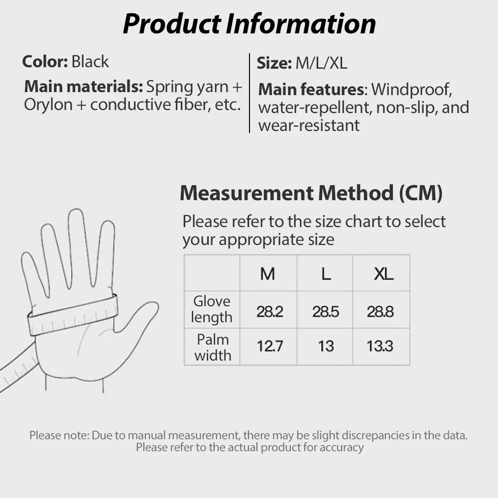 NEWBOLER Keep Warm Bicycle Gloves Full Finger Men Winter Autumn Windproof Cycling Glove Touch Screen MTB Road Bike Gloves