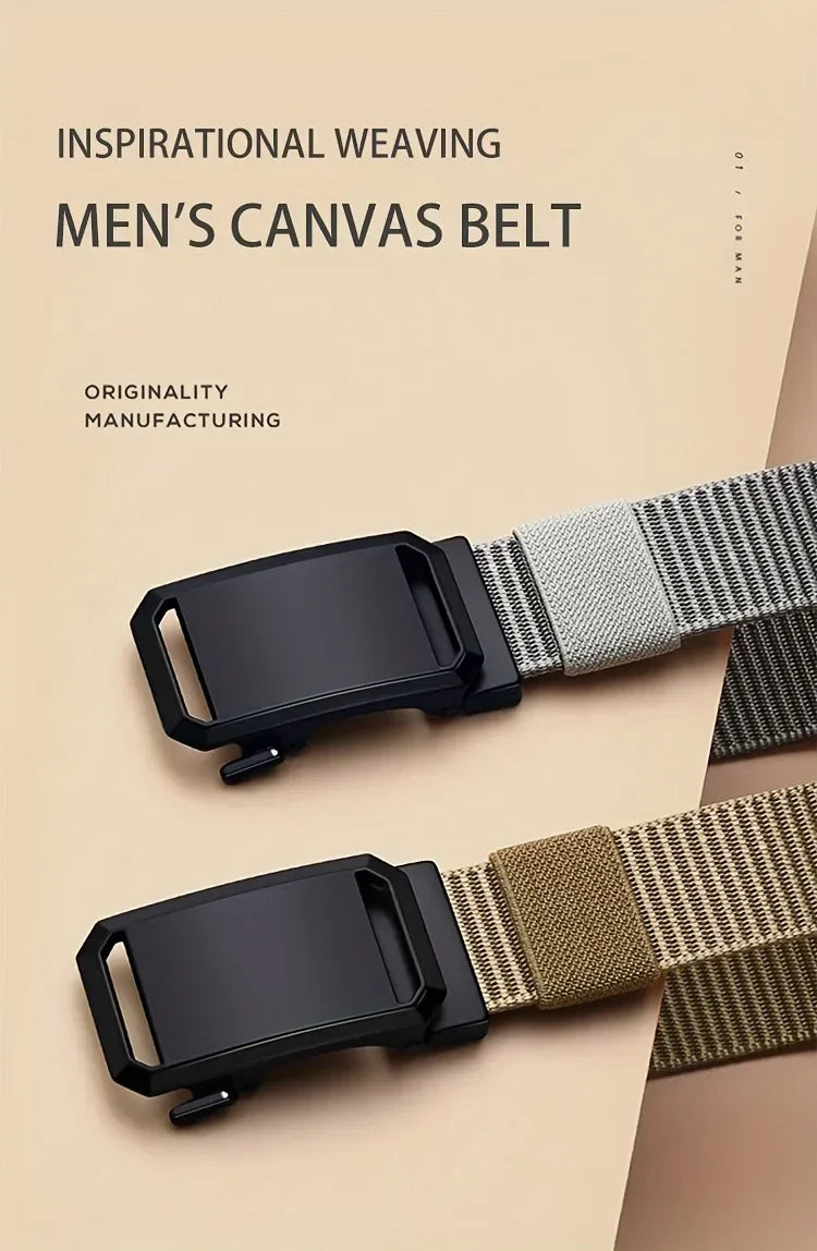 Quick Release Belt Automatic Buckle, Tactical Military Canvas Webbing for Men, Durable Outdoor Workwear Training Pants