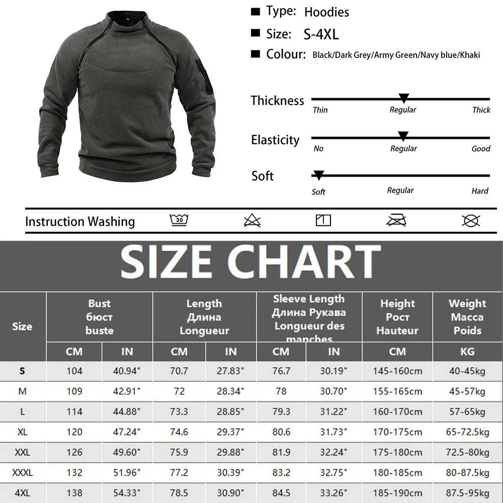 Taktische Hoodies für Herren, Militär-Outdoor-Pullover, Langarm-Pullover mit Reißverschluss, Fleece, winddicht, Thermo, für Wandern, Camping, Armee