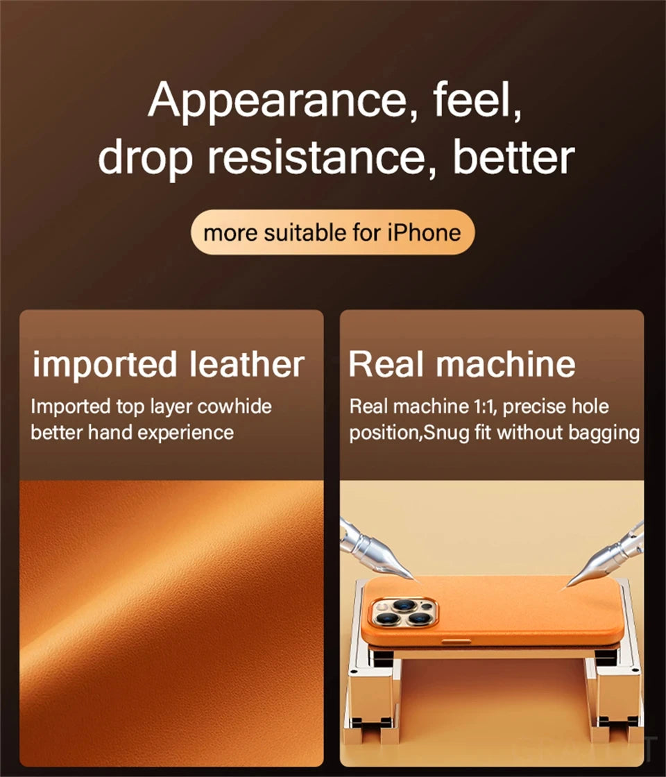 Original Leather Wireless Charging Animation Cases for iPhone 16 15 14 13 Pro Max Magsafe Phone Case Magnetic Cover Accessories - Shoppiline