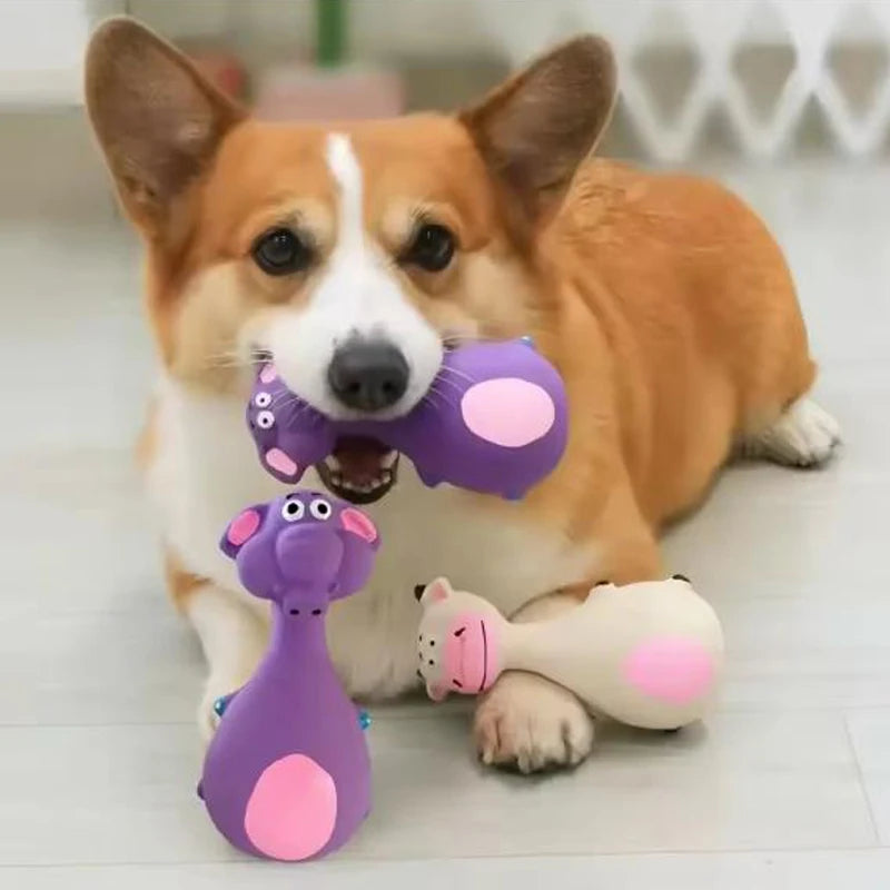Hot 1 Piece Fat Bellied Cartoon Fun Bite Resistant Latex Sound Dog Toy Purple Elephant White Cow Brown Optional