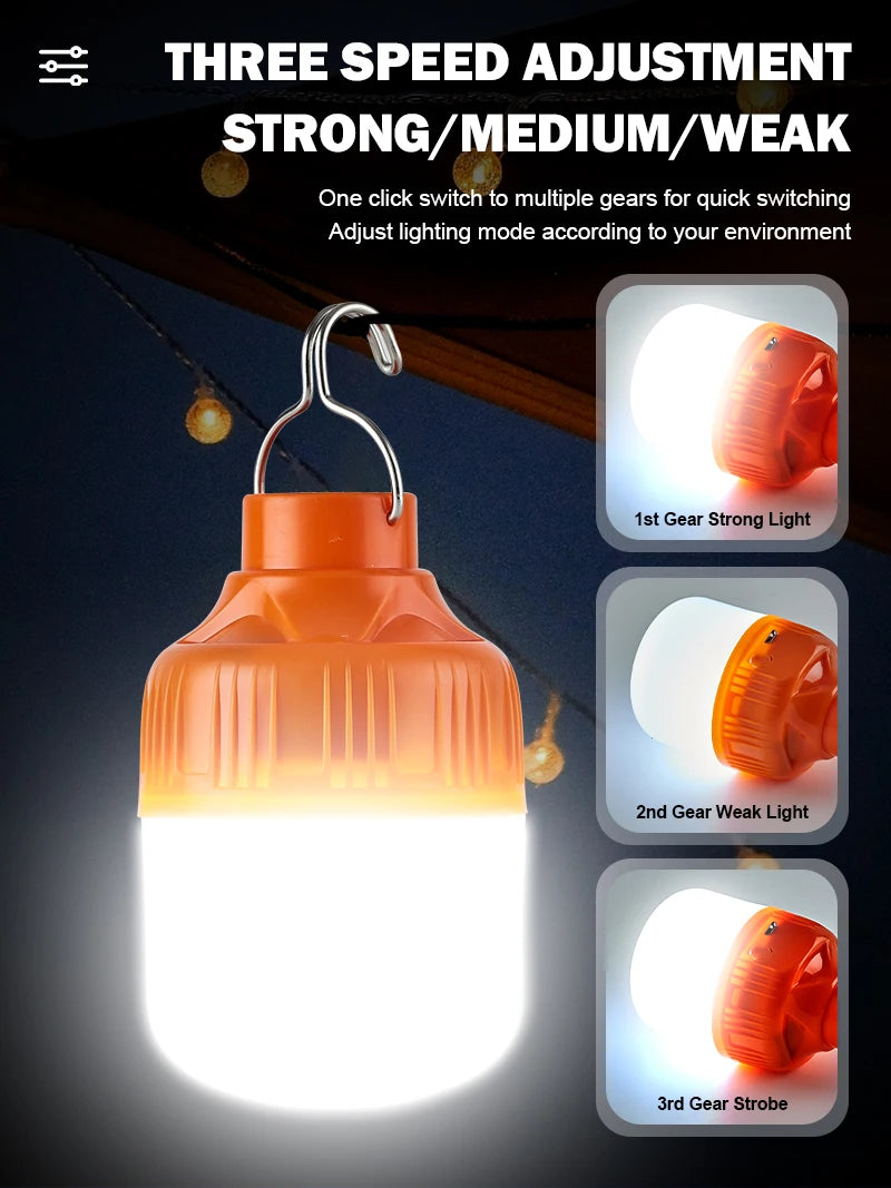 Outdoor USB Rechargeable LED Lamp Bulbs Super Bright Emergency Light with Hook Portable Camping Fishing Lantern Night Lights