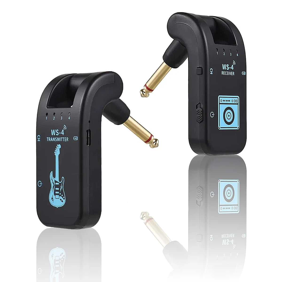 WS-4 2.4GHz Wireless Guitar Audio System - No Pairing Required, 8 Channels, 40m Range, 10H Battery, for Guitar/Keyboard/Drums
