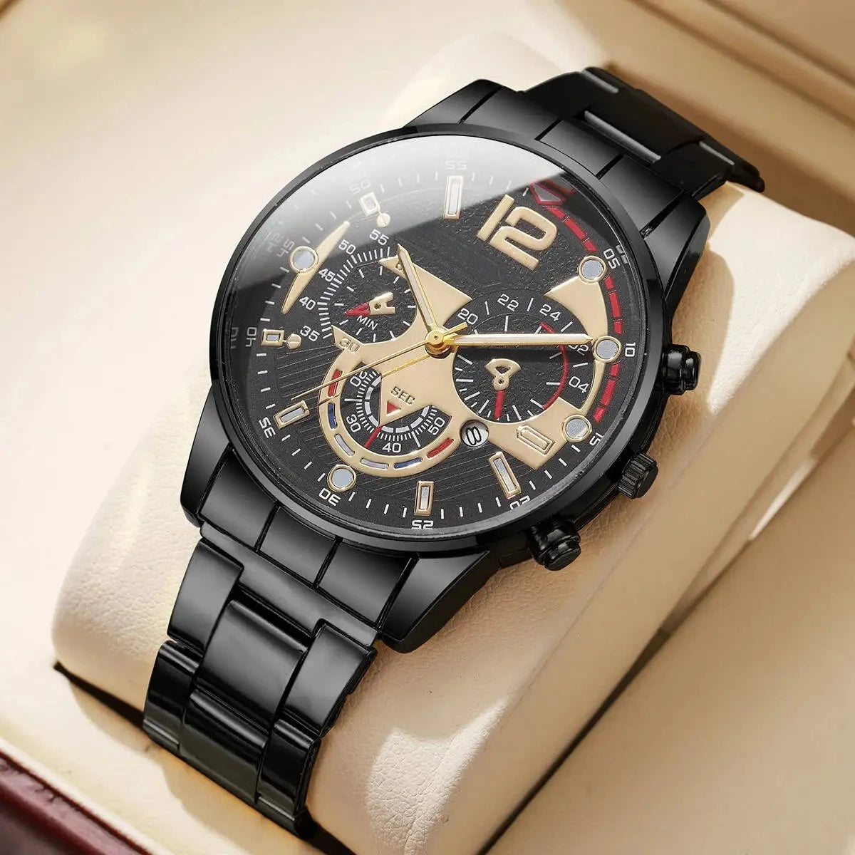 Fashion Decorative Three-eyes Dial Men Business Watches Luxury Quartz Wristwatches with Calendar Clock Reloj Hombre（Without Box）