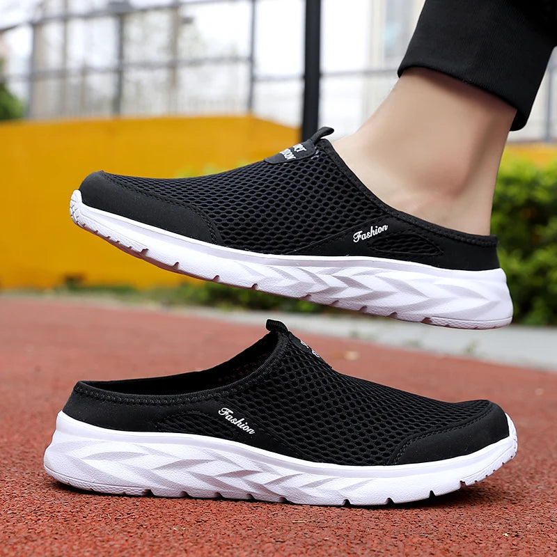 YRZL Mens Half Slippers Summer Breathable Mesh Mens Shoes Outdoor Casual Walking Shoes Large Flat Light Mesh Slippers Sandals - Shoppiline