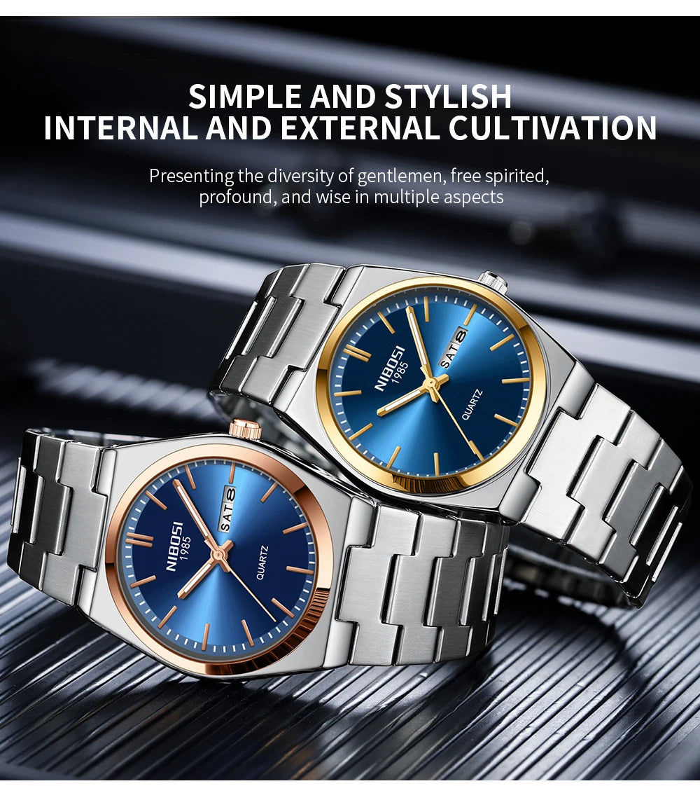 NIBOSI Luxury Watch For Man Waterproof Luminous Date Week Stainless Steel Men Watch Casual Quartz Men's Watches Male Clock+box