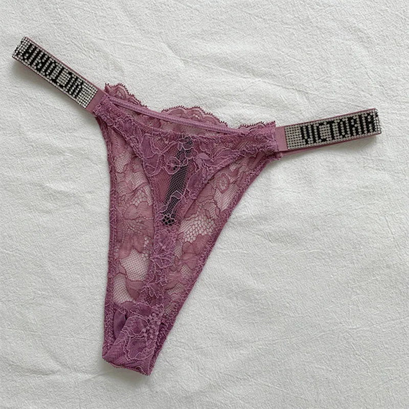 2025 New Sexy Pink Brand Lingerie Female Intimate Underwear Rise Women Panties Bra Rhinestone Letter Comfort Brief
