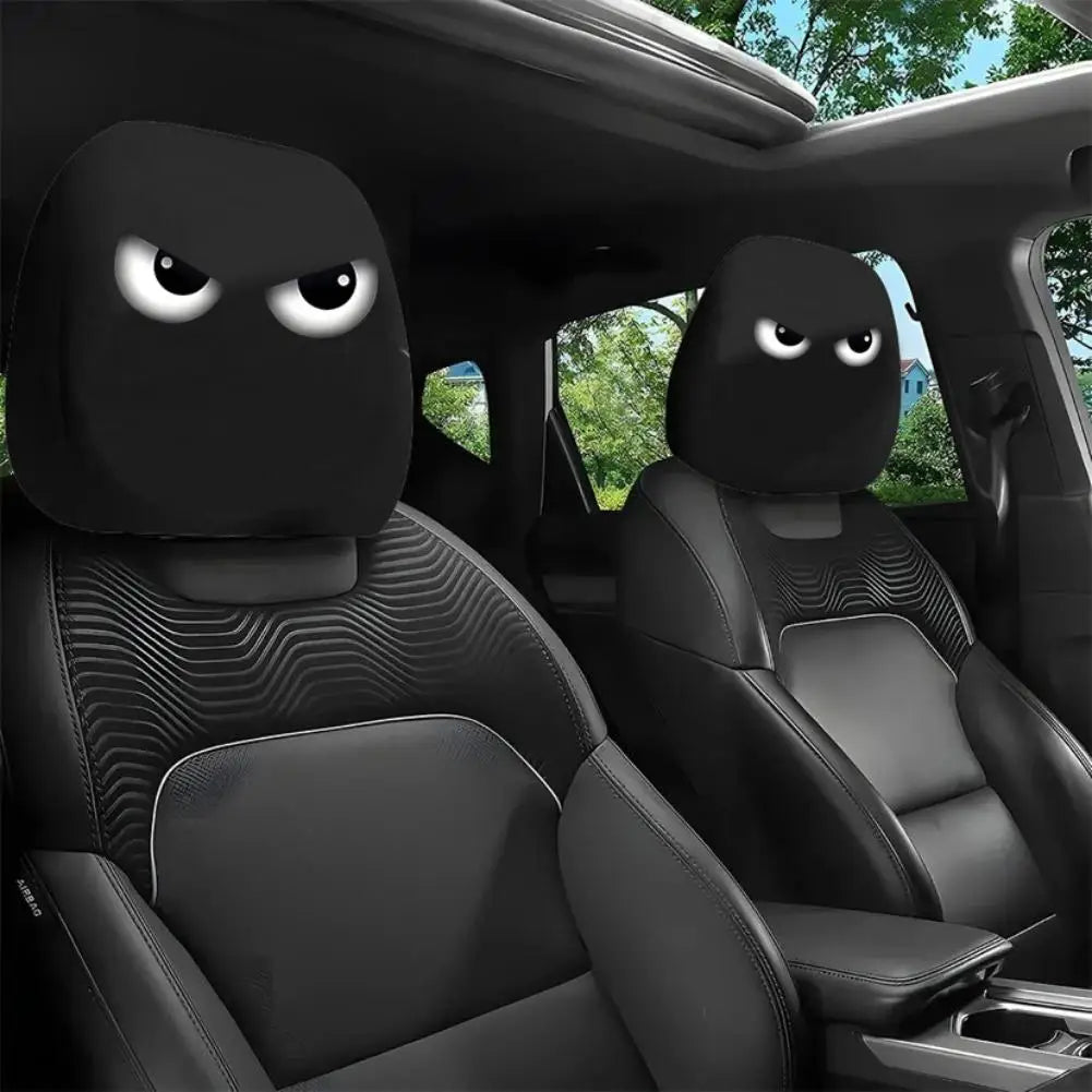 2pcs Smiley Face Printed Car Pillowcase Soft Comfortable Decorative Cushion Cover Auto Seat Headrest Washable Polyester Fabric