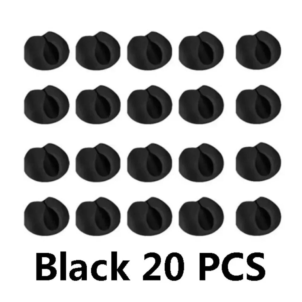 20Pcs Round Cord Clips Silicone Winder Organizer Cable Clip Desk Tidy Management Wire Holder for Car USB Charging Tablet Wires