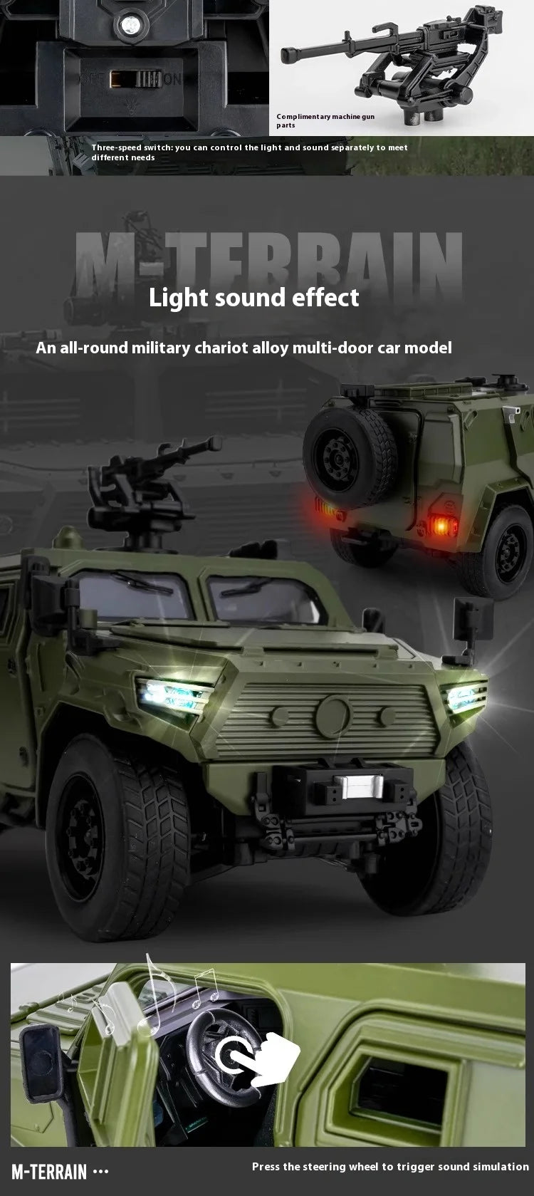 1:18 DongFeng Warrior Militärisches gepanzertes Fahrzeug Off Road ORV SUV Legierung Metall Diecast Modellauto Sound Licht Sammlung Große Geschenke