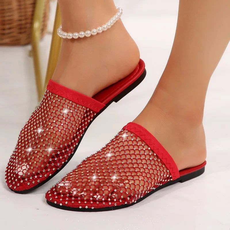 Women Slippers 2024 Women Summer New Round Head Slippers Water Diamond Flat Home Anti-skid Sandals Slides Women Zapatos De Mujer