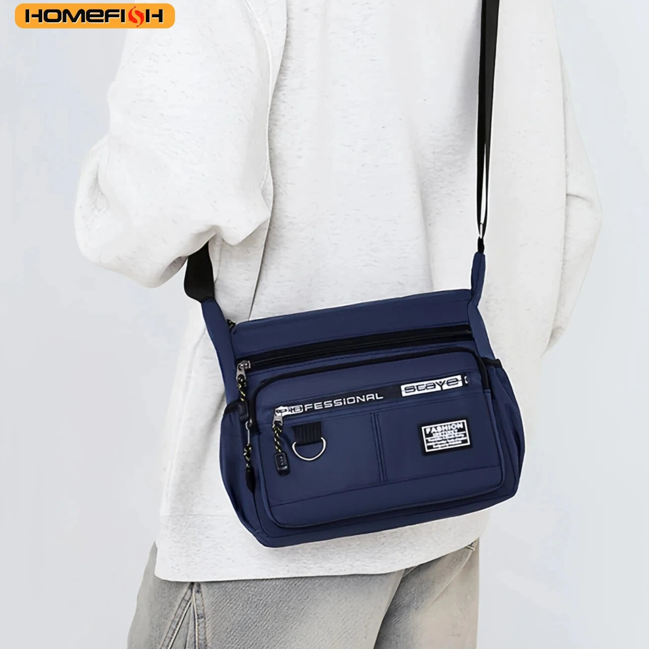 HOMEFISH Men's Cross-Body Bag with Multi-Layered Pockets, Adjustable Shoulder Strap, Business Single-Shoulder Bag