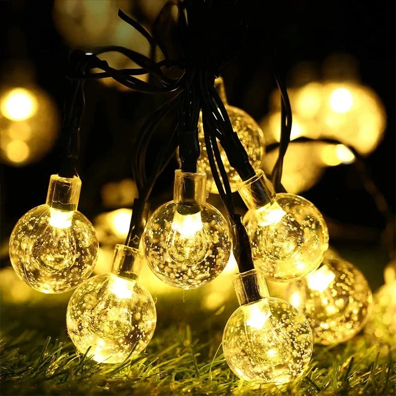 LED Solar Crystal Globe String Lights Warm White Light Outdoor Garden Patio Yard Pathway Party Decorative Fairy Light Waterproof