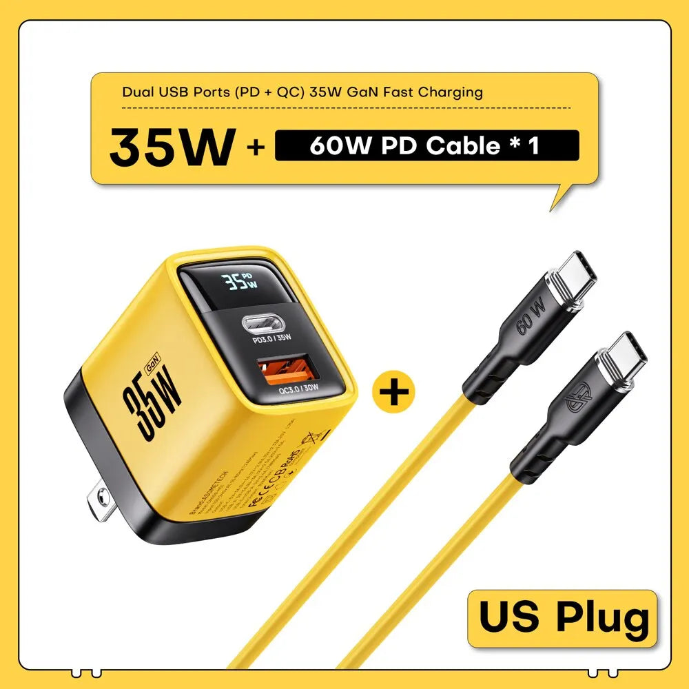 ASOMETECH 35W GaN Charger LED Display QC3.0 30W 25W PD PPS Quick Charge USB Type C Charger For iPhone 14 Pro Samsung S23 Xiaomi - Shoppiline