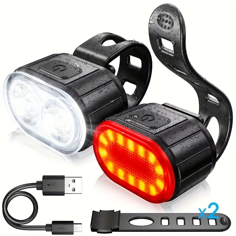 USB Rechargeable Bicycle Lights Bike Safety Warning Lamp Outdoor Waterproof Cycling Flashlight For Mountain And Road Bikes