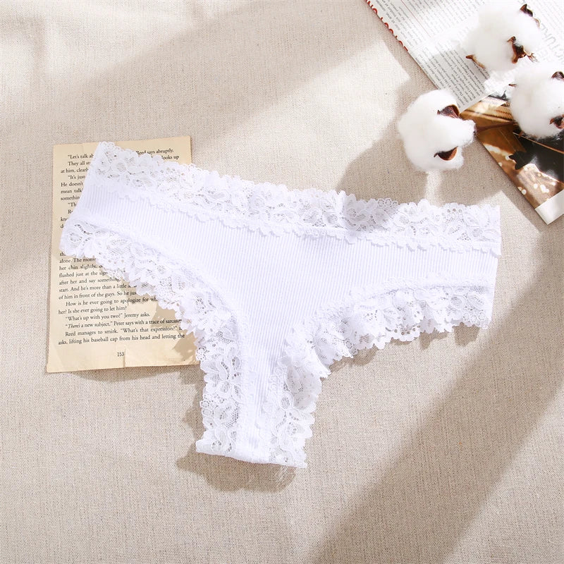 3Pcs/set Women Cotton Panties Floral Lace Intimate Underwear Trendy Patchwork Lace Briefs Female Soft Underpants Lingerie S-XL
