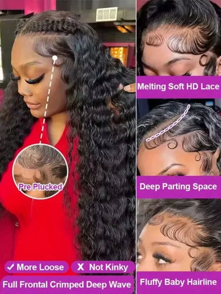 13x4 13x6 HD Transparent Lace Frontal Wig 250 Density Water Deep Wave Curly Wig Daily Wear