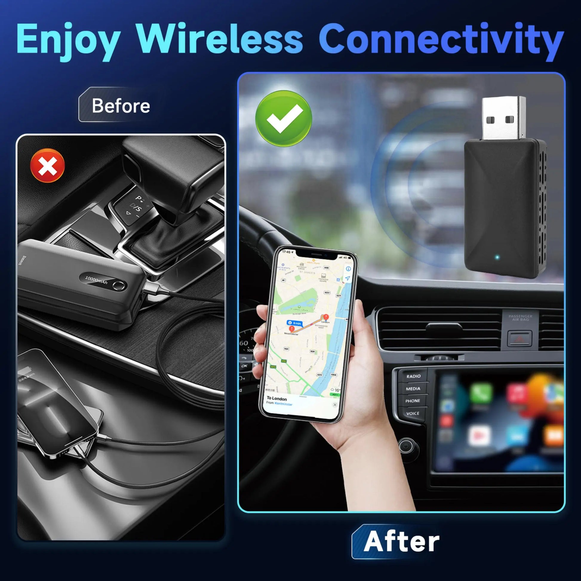 Mini Wireless Carplay Adapter for iPhone, 2025 2 in 1 Stable Universal Wireless carplay Adapter, Convert Wired to Wireless - Shoppiline