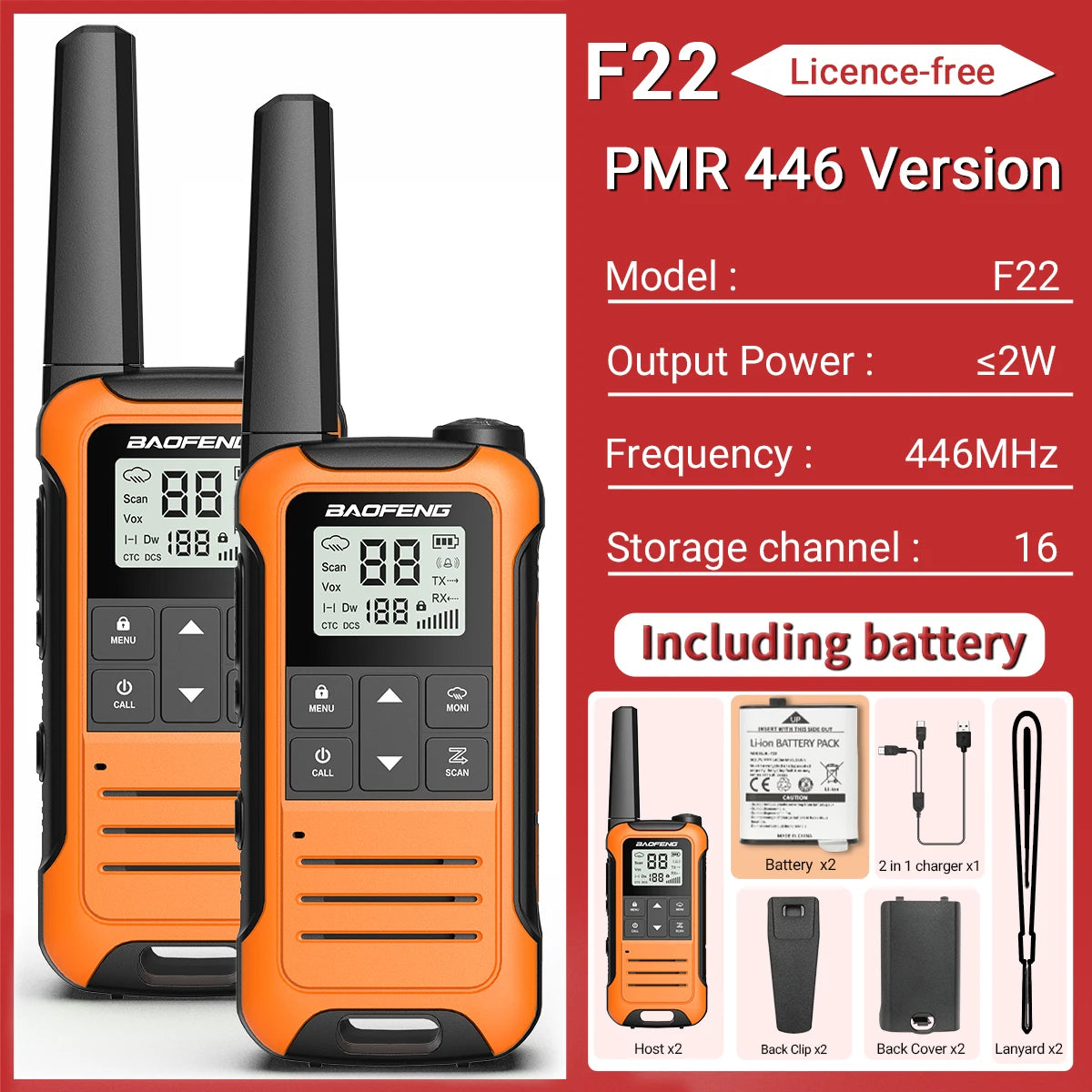 2pcs Baofeng F22 Mini Walkie Talkie PMR Long Range Rechargable Portable Kids Two Way Radio Type-C Charger for Camping Trip - Shoppiline