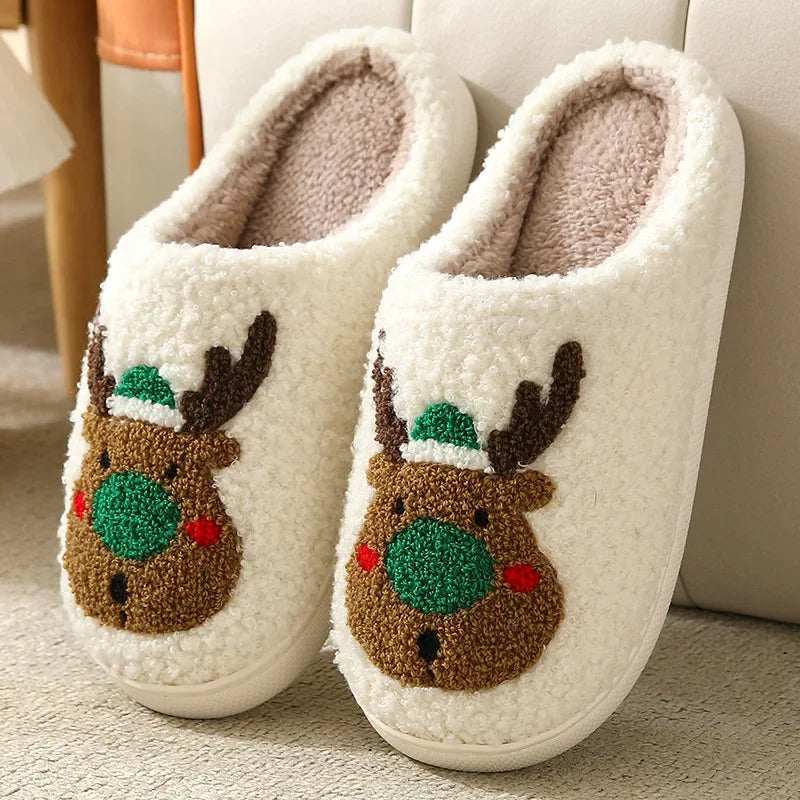 Weihnachten Elch Baumwollhausschuhe für Damen Herren Winter Süße Cartoon Zuhause Rutschfeste Paar Bodenhausschuhe Indoor Plüschschuhe 20