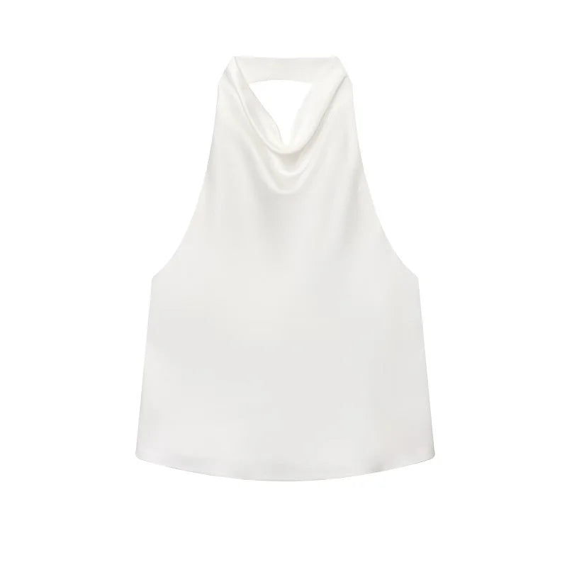 MUJER 2026 Halter Tops for Women Black Satin Backless Top Female Pink Summer Beach Top Woman off Shoulder Camisole Top Women