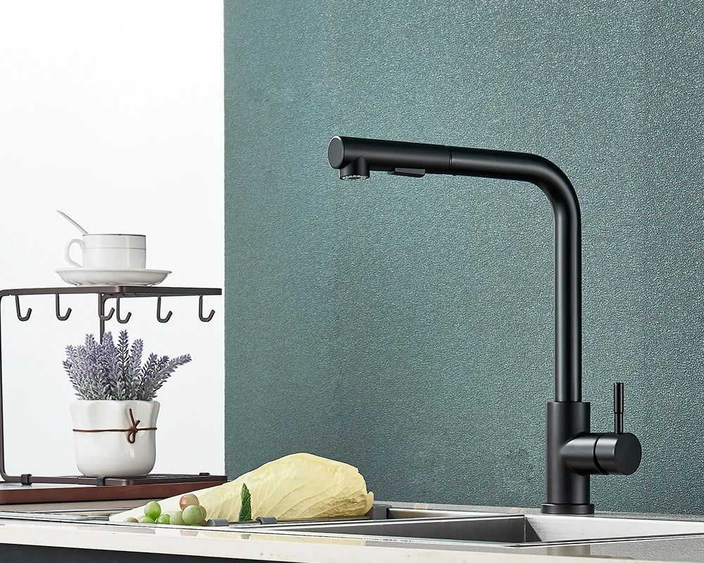 Black Pull Out Kitchen Sink Faucet Flexible 2 Modes Stream & Sprayer Nozzle Faucets Stainless Steel Hot Cold Wate Mixer Tap Deck - Shoppiline