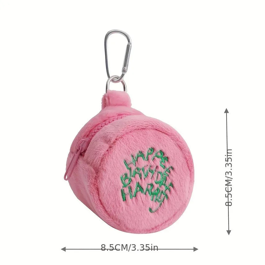 Rosa Mini-Münz-Täschchen Kopfhörerkabel-Aufbewahrungstasche Kawaii Flecken Süße Plüsch-Harries Tragbare Geldbörse Münzbeutel Kuchen-Tasche
