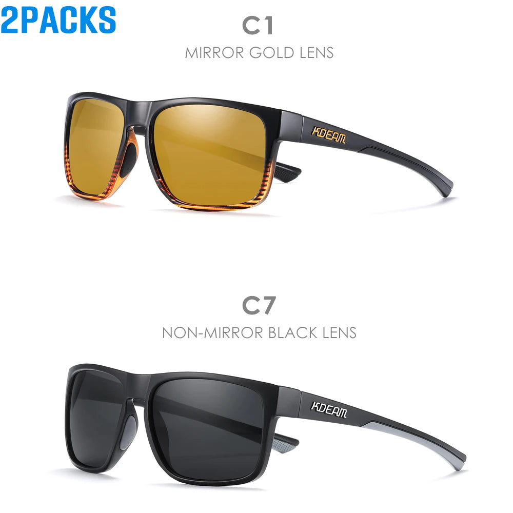 KDEAM New Polarized Men's Sunglasses Square Outdoor Photochromic Sun Glasses Women Non-Slip Nose Pad Full Accessories Included