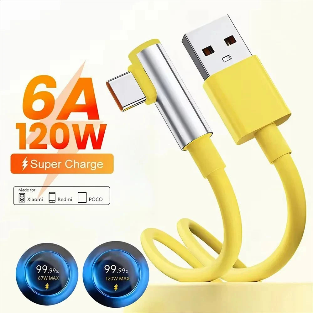 120W Type C Cable 90 Degree Elbow For Xiaomi 12 13 14 15 17 Redmi Note 13 14 15 POCO F7 F8 X5 X6 X7 Pro Quick Charging USB Cable