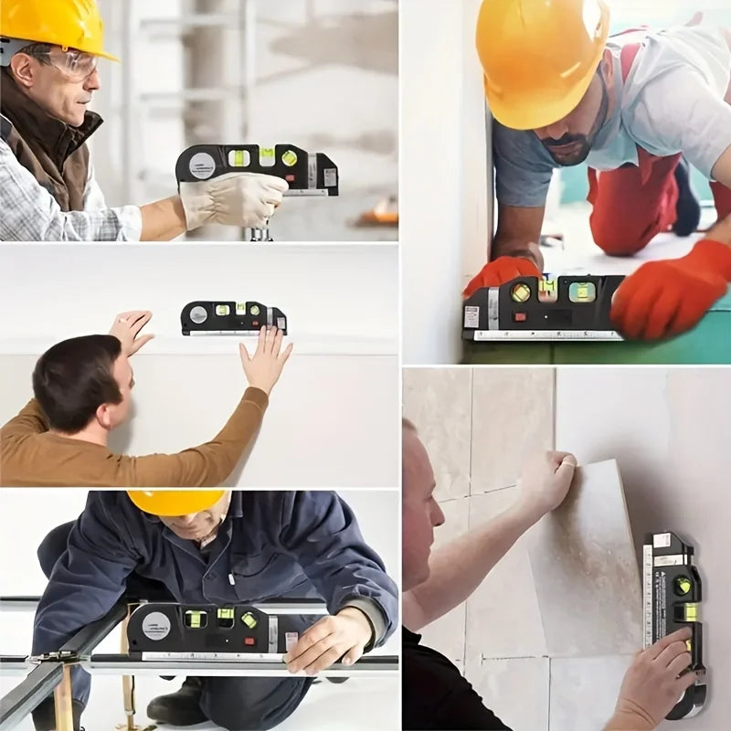 HOMEFISH Easy to Use Laser Level Line Tool Multipurpose Laser Level Kit Standard Cross Line Lase 8 Feet Measure Tape Ruler - Shoppiline