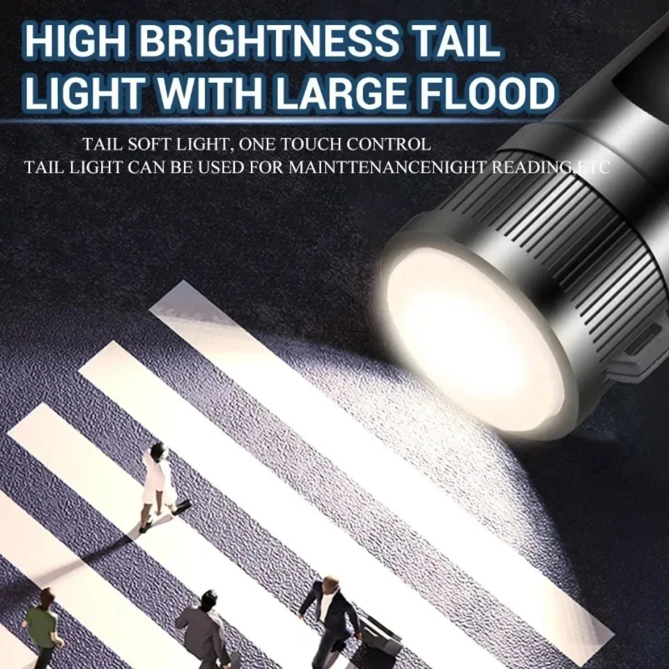 Powerful P70 LED Flashlight Ultra Bright 5000LM Tactical Light with Telescopic Zoom Emergency Spotlight Built-in Battery
