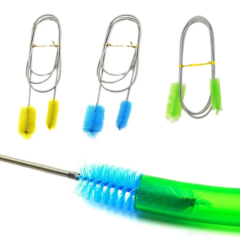 Aquarium Cleaning Brush for Water Hose Lily Pipe Air Tube Stainless Steel Flexible Bent Tube Double Head Brush Fish Tank Cleaner