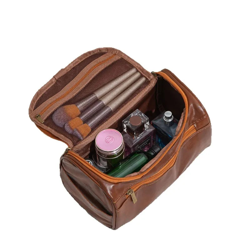 Leather Toiletry Bag for Men Women Dopp Kit Mens Hanging Toiletry Bag Travel Toiletry Bag for Traveling Large Cosmetic Bag for T