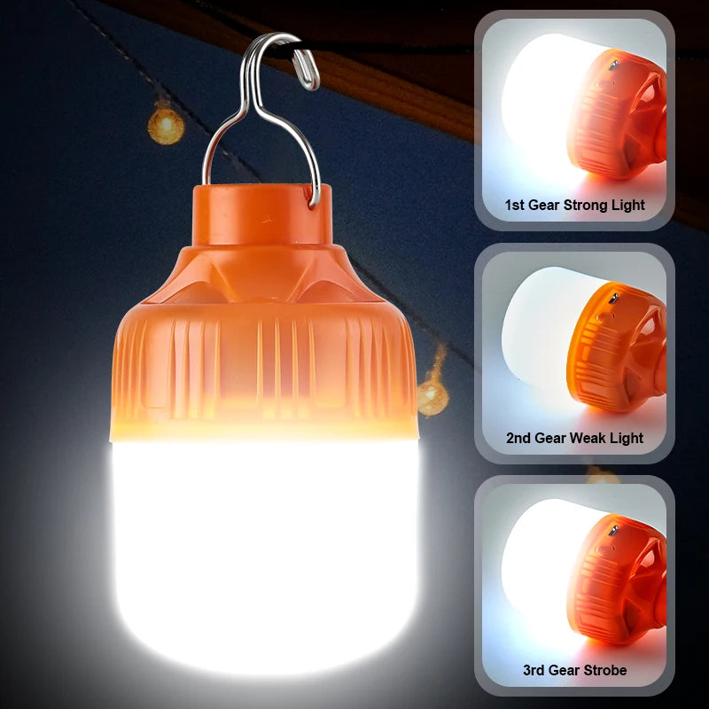 Outdoor USB Rechargeable LED Lamp Bulbs Super Bright Emergency Light with Hook Portable Camping Fishing Lantern Night Lights