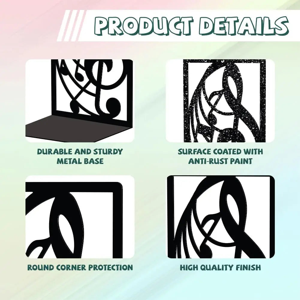 Musical Note Metal Bookends for Shelves, Modern Decorative Heavy Duty Study Book Support Stoppers for Desk, Shelf, Room