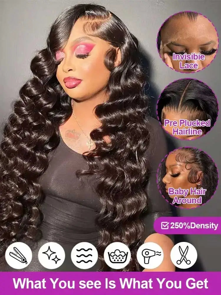 40 42 Inch Loose Deep Wave Frontal Wigs 250% 13x4 13x6 HD Lace Frontal Wigs For Women Remy Loose Deep Curly Human Hair Wigs