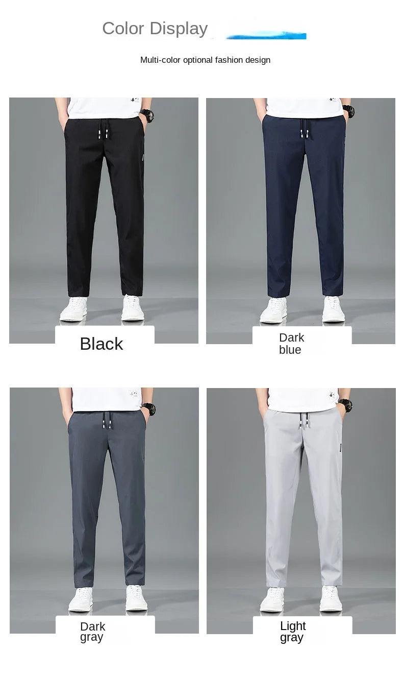 Herren Eisseide-Hose 2025 Sommer Neu Schwarz Grau Dünne Business-Freizeithose Outdoor Elastisch Atmungsaktiv Gerades Bein Jogginghose