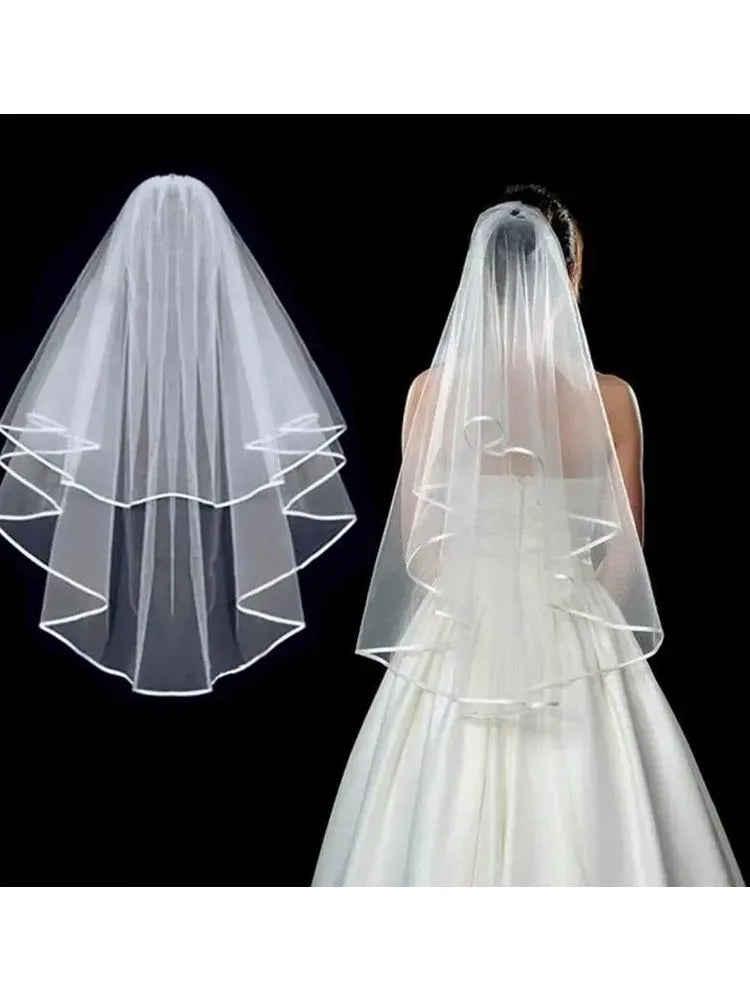 Simple Ribbon Edge Soft Tulle Wedding Veils with Comb Marriage Wedding Accessories 2024