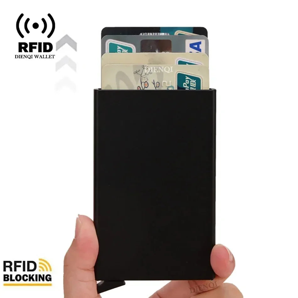 Small and Practical Pop Up Minimalist Smart Wallet Thin Slim RFID Credit Card Holder for Men Women Metal Purse Mini Wallets