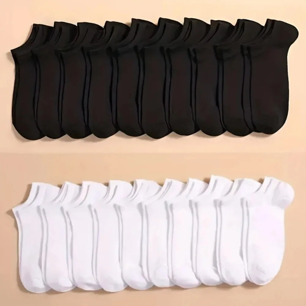 Unisex Ankle Socks 10/20/40 Pairs, Solid Color, Soft Lightweight No Show Socks, Bulk Value Pack, Men Women